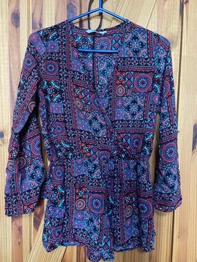 La Vie En Rose Aqua Blue & Red Printed Long Sleeve Romper, super cute